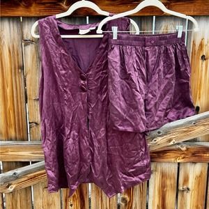 vtg victoria's secret silk sleep set purple m